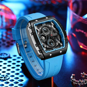 Stylish Men's Barrel-Shaped Quartz Watch with Large Dial - Waterproof, Silicone Strap, Date Feature, Alloy Case, Fashionable Business Style