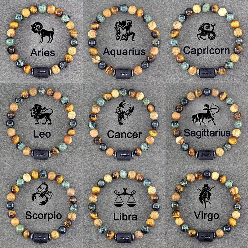 Natural Stone Zodiac Bracelet for Men and Women - 1pc Adjustable Boho Birthstone Jewelry, No Plating Turquoise Gem, Perfect for Cancer, Virgo, Leo, Libra, Friendship & Father's Day Gift