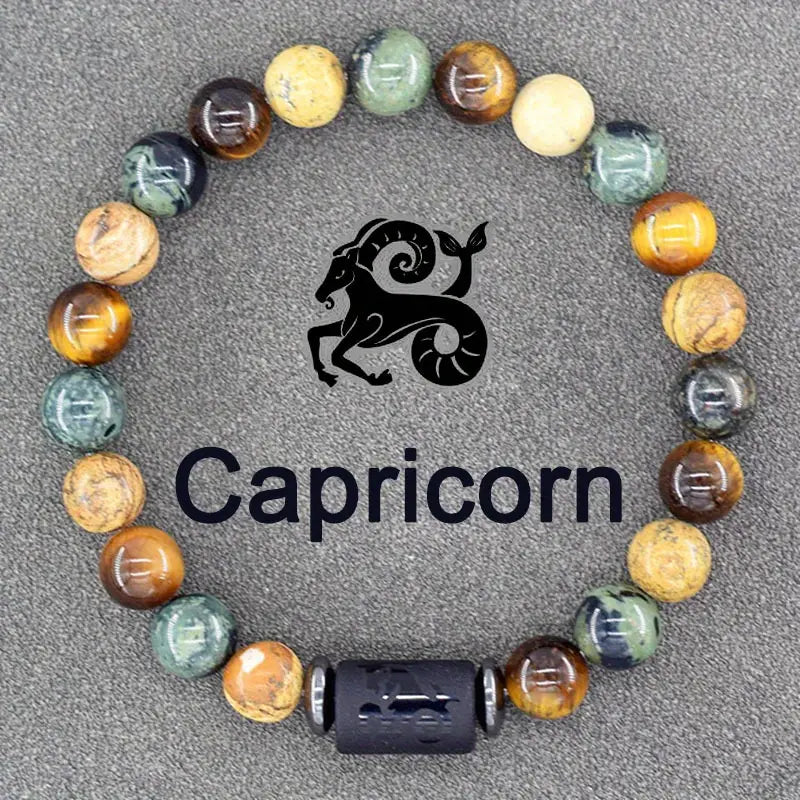 Natural Stone Zodiac Bracelet for Men and Women - 1pc Adjustable Boho Birthstone Jewelry, No Plating Turquoise Gem, Perfect for Cancer, Virgo, Leo, Libra, Friendship & Father's Day Gift