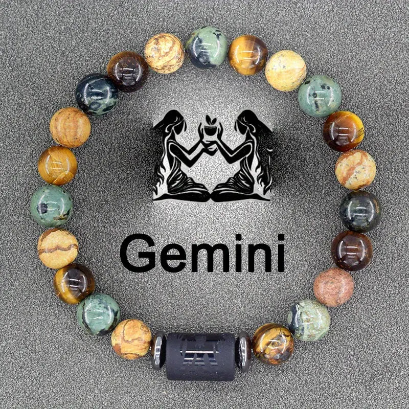 Natural Stone Zodiac Bracelet for Men and Women - 1pc Adjustable Boho Birthstone Jewelry, No Plating Turquoise Gem, Perfect for Cancer, Virgo, Leo, Libra, Friendship & Father's Day Gift