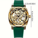 1pc Men's Hollow Full Automatic Mechanical Watch, Casual Retro Wrist Watch