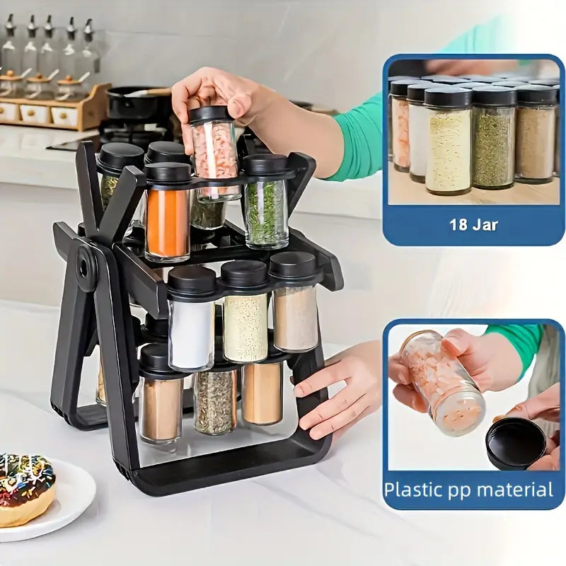 Brand New ABS Material Spice Rack 1 Set, 18 Spice Jars, 360° Rotating Ferris Wheel, Spice Rack, Spice Bottle, Kitchen Spice Bottle Rack Set, Spice Classification Storage, Sealed And Moisture-Proof, Convenient Storage, Home Kitchen Tool Set