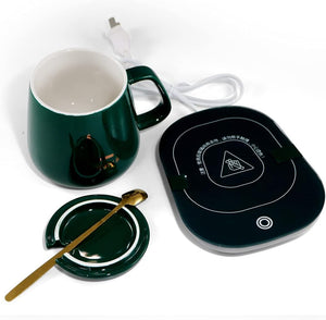 Portable Coffee/Tea - Warmer Plate with Ceramic Cup with Auto Shut on/off, for Office Home Use Desktop Coffee Warmer for Desk,Electric Mug Warme For Tea,Water,Cocoa,Soup,etc. Gift Set - GREEN