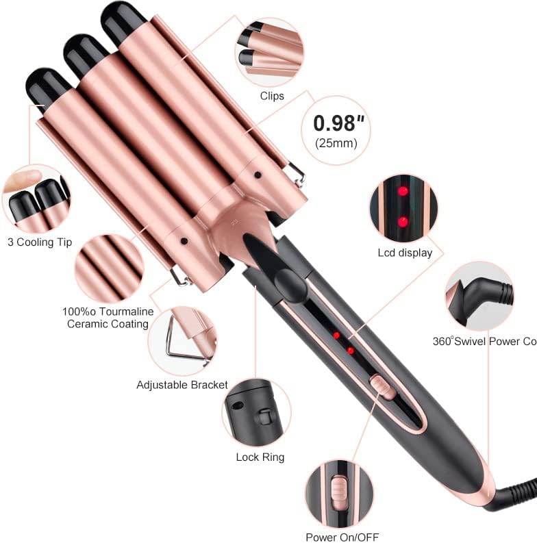 Hair Curling Iron, Professional Curling Wand Set, 5 in 1 Hair Curler with 5 Interchangeable Curling Wand Ceramic Barrel, and 2 Temperature Adjustments, Heat Protective Glove & 2 Clips