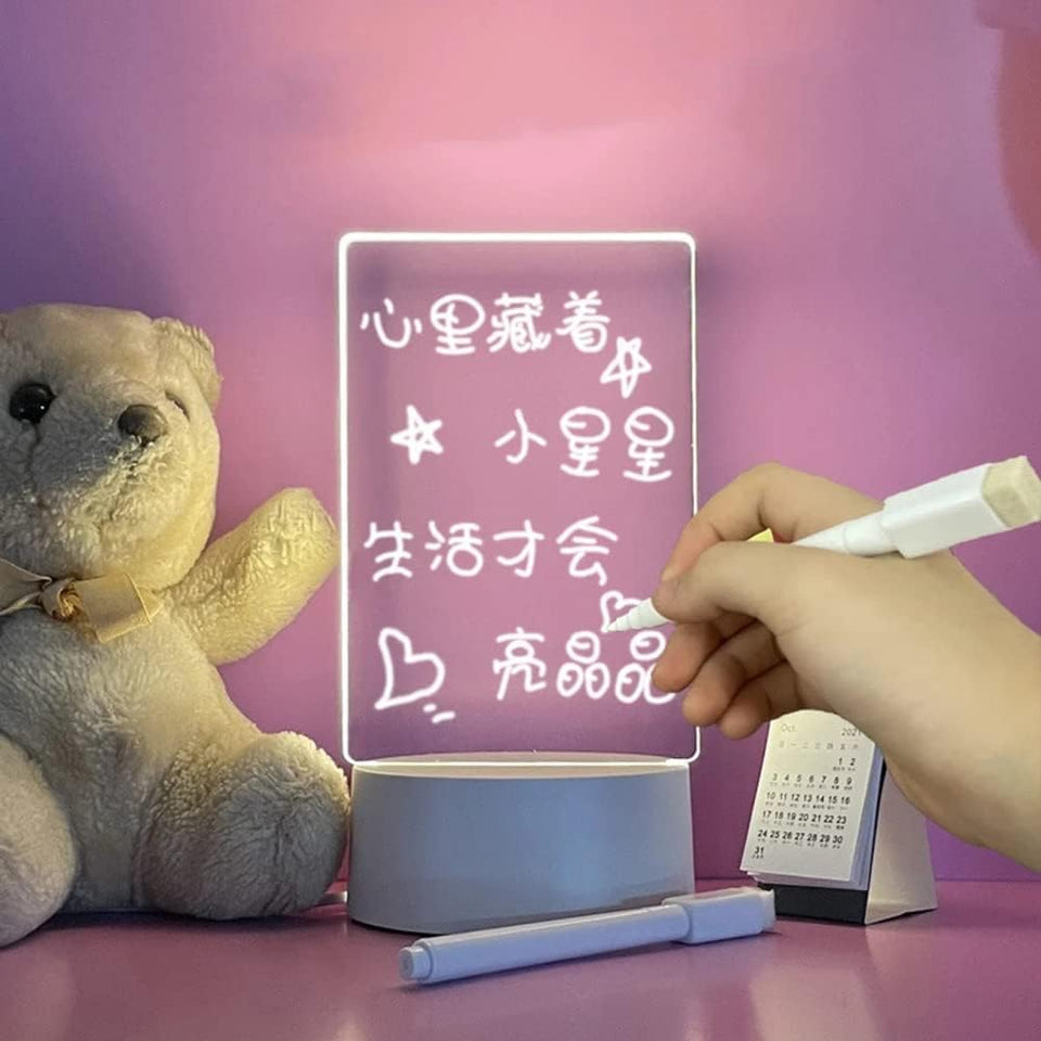 Beauenty LED Night Light Acrylic Note Board, Erasable Creative LED Night Light Message Board with Support Stand & Marker Pen