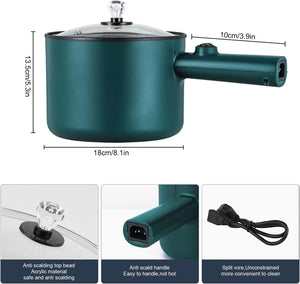 Electric Hot Pot Cooking Pot, 1.8 L Electric Pot Cooker, Portable Quick Pasta Cooker, Mini Multi Cooker for Stir Fry Roast Cooker, Ramen Soup, Steak, Pasta, Oatmeal Egg (Green)