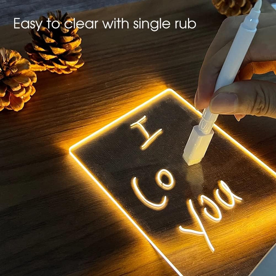 Beauenty LED Night Light Acrylic Note Board, Erasable Creative LED Night Light Message Board with Support Stand & Marker Pen