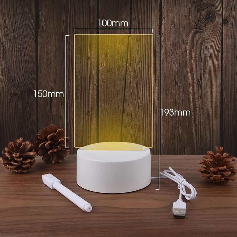 Beauenty LED Night Light Acrylic Note Board, Erasable Creative LED Night Light Message Board with Support Stand & Marker Pen