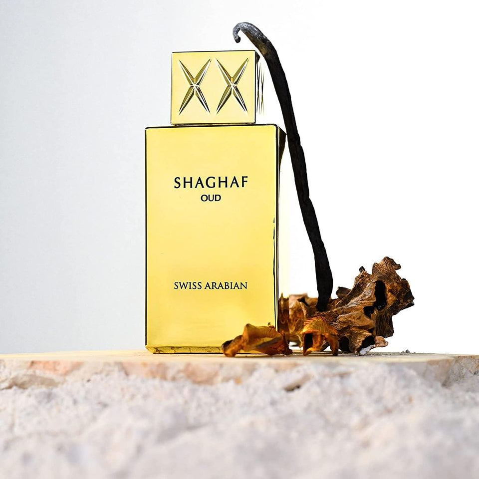 Swiss Arabian Shaghaf Oud Unisex Eau de Parfum 75ML - A blend of luxurious fragrances of Saffron, Oud, Rose, Praline and Vanilla - A bold and timeless oriental fragrance