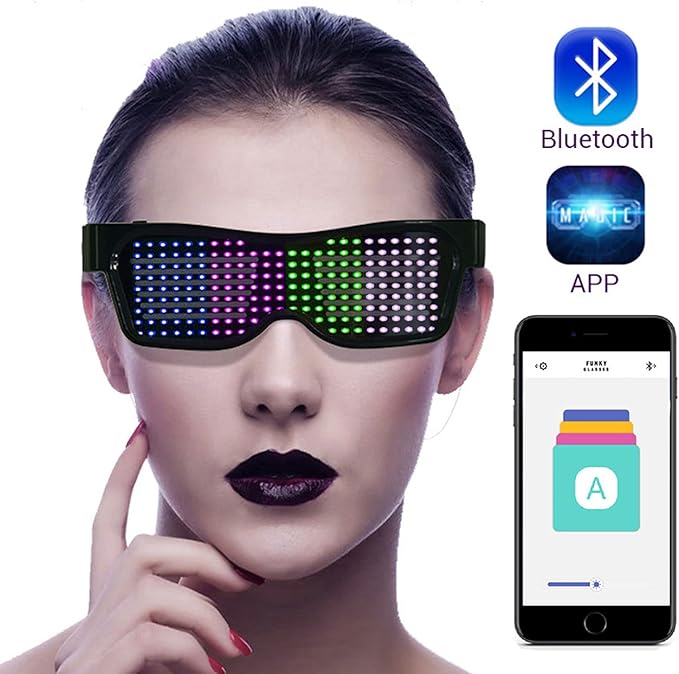 LED Light Up Glasses, Cyberpunk Luminous Glasses, Customizable Pattern Color Light Up Glasses for Masquerade Carnival Parties, Night Clubs, Music Festivals, Party Favors (USB Rechargeable)