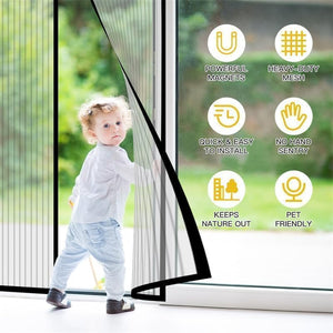 Magnetic Screen Door 100x220 CM Heavy Duty Screen Bug Mesh Anti Mosquito Door Fly Screen Suit for Bedroom Balcony Kitchen (Black)