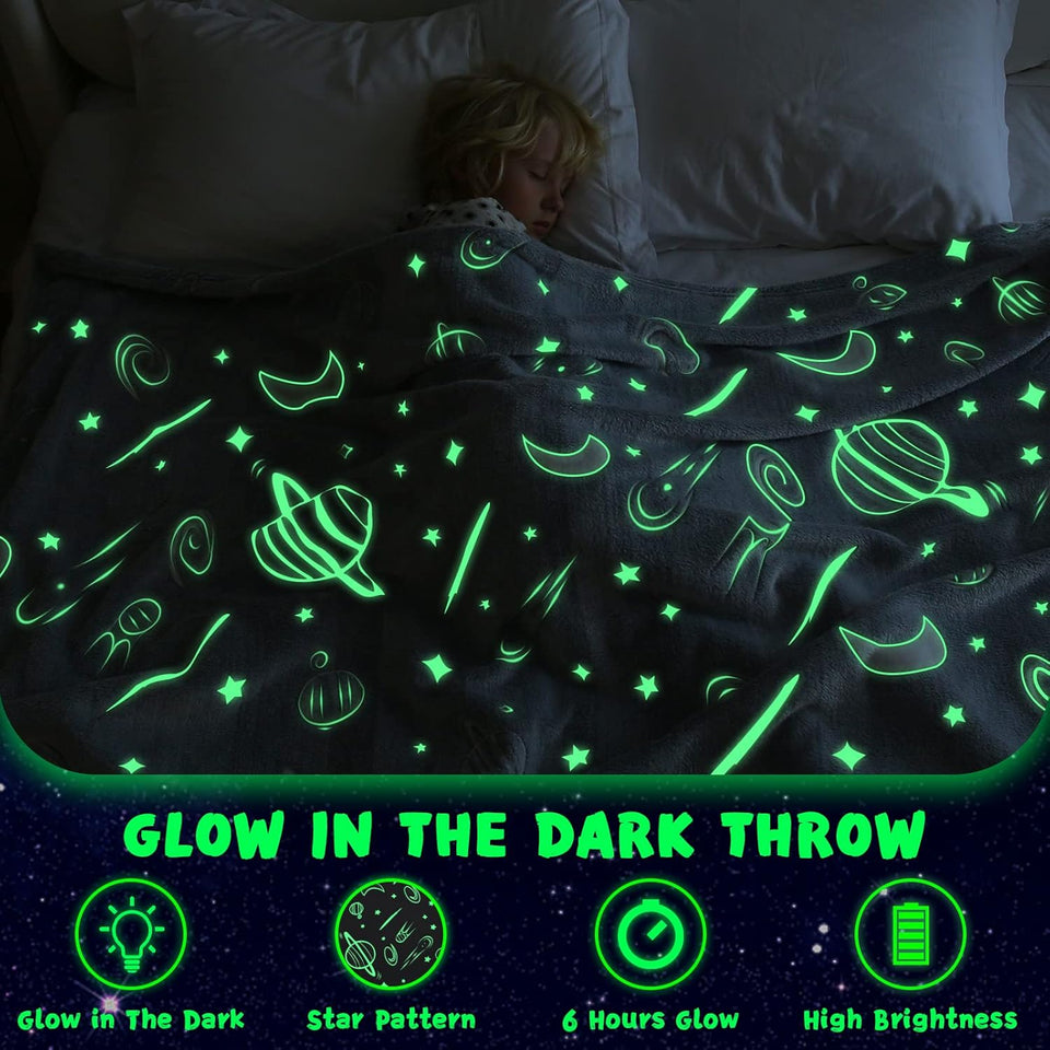 Glow in The Dark Stars Blanket for Girls Boys Cute Kids Throw Blanket Funny Space Moon Galaxy Blanket Gaming Room Décor Toys Birthday Gifts Ideas Stuff for 5-13 Years Old (50''x60'' Grey)