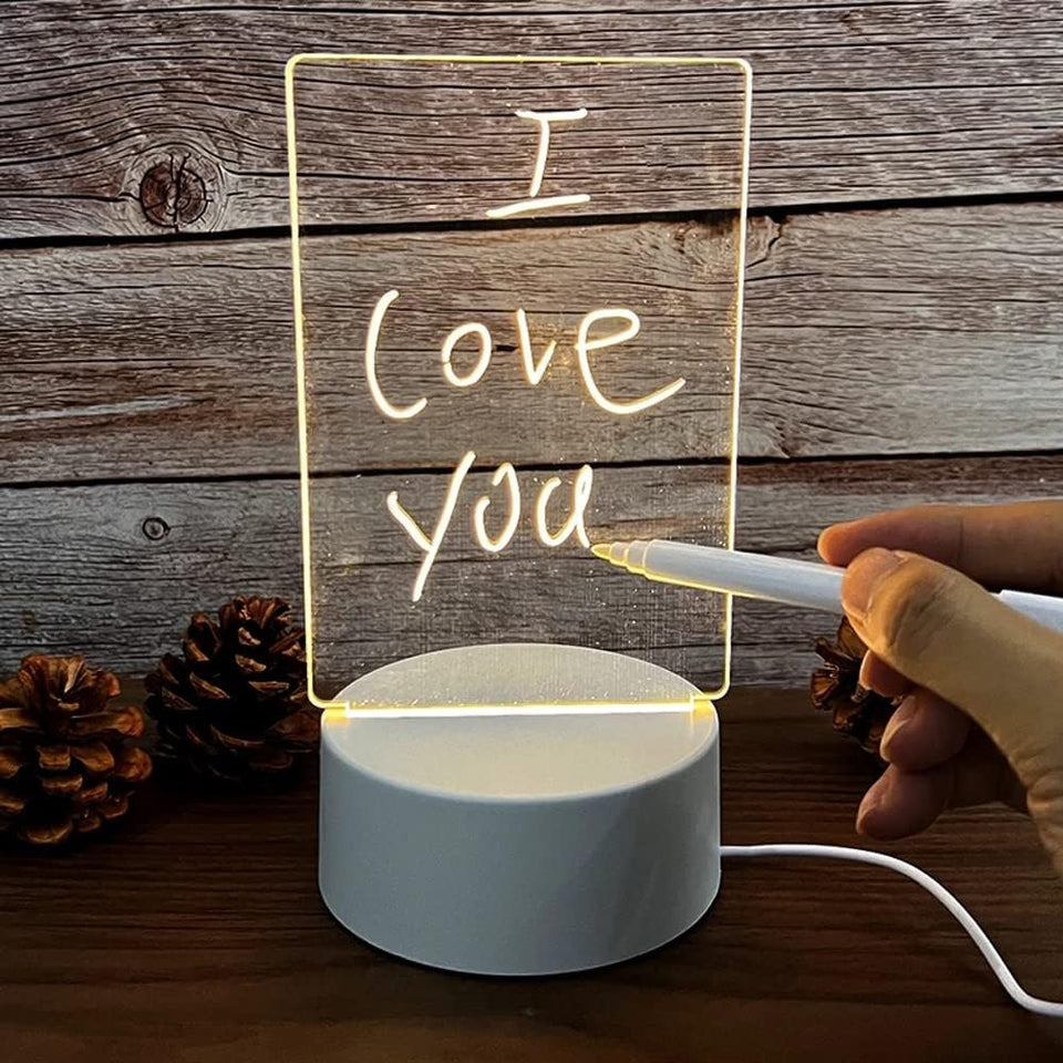 Beauenty LED Night Light Acrylic Note Board, Erasable Creative LED Night Light Message Board with Support Stand & Marker Pen