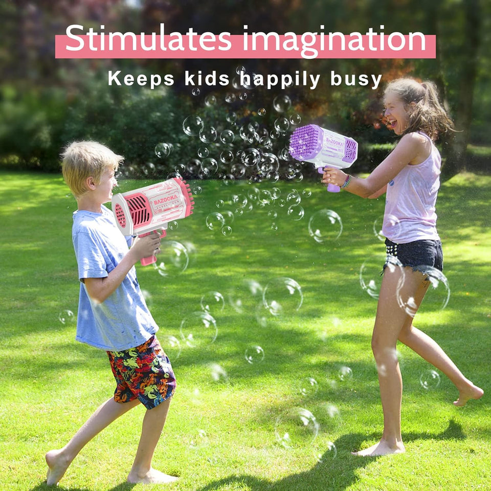 Deserthome Bubble Machine Guns, Bubble Guns with Light, Bubble Solution, 69 Holes Bubbles Machine for Kids Adults, Summer Toy Gift for Outdoor Indoor