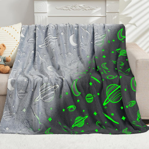 Glow in The Dark Stars Blanket for Girls Boys Cute Kids Throw Blanket Funny Space Moon Galaxy Blanket Gaming Room Décor Toys Birthday Gifts Ideas Stuff for 5-13 Years Old (50''x60'' Grey)