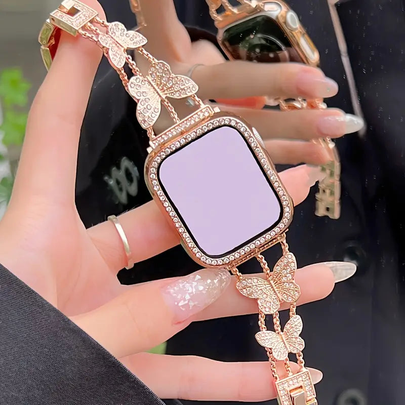 Double Butterfly Strap - Compatible with i Watch Series 8/7/6/5/4/3/2/1/SE/Ultra - Shiny and Fashionable, Suitable for Women 38mm 40mm 41mm 44mm 45mm 49mm