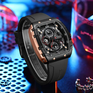 Stylish Men's Barrel-Shaped Quartz Watch with Large Dial - Waterproof, Silicone Strap, Date Feature, Alloy Case, Fashionable Business Style