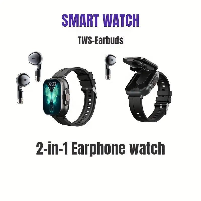 2-in-1 Smart Watch with TWS Earbuds, Wireless Call, Sports Fitness Tracker, Music Playback, Message Notification, Compatible with iOS & Android, Gift for Halloween & Christmas