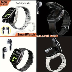 2-in-1 Smart Watch with TWS Earbuds, Wireless Call, Sports Fitness Tracker, Music Playback, Message Notification, Compatible with iOS & Android, Gift for Halloween & Christmas