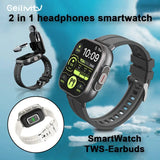 2-in-1 Smart Watch with TWS Earbuds, Wireless Call, Sports Fitness Tracker, Music Playback, Message Notification, Compatible with iOS & Android, Gift for Halloween & Christmas