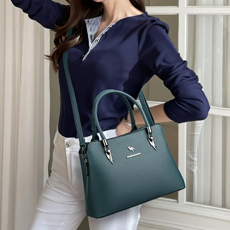 Elegant Women's Tote Bag, Large Capacity PU Leather Shoulder Bag With Crossbody Strap, Durable For Work Travel Shopping