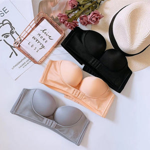 Women Strapless Front Buckle Lift, Girl Push Up Adjustable Breathable Invisible Wirefree Bra