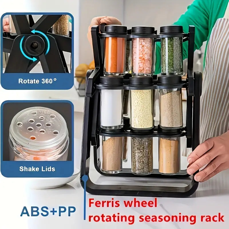 Brand New ABS Material Spice Rack 1 Set, 18 Spice Jars, 360° Rotating Ferris Wheel, Spice Rack, Spice Bottle, Kitchen Spice Bottle Rack Set, Spice Classification Storage, Sealed And Moisture-Proof, Convenient Storage, Home Kitchen Tool Set